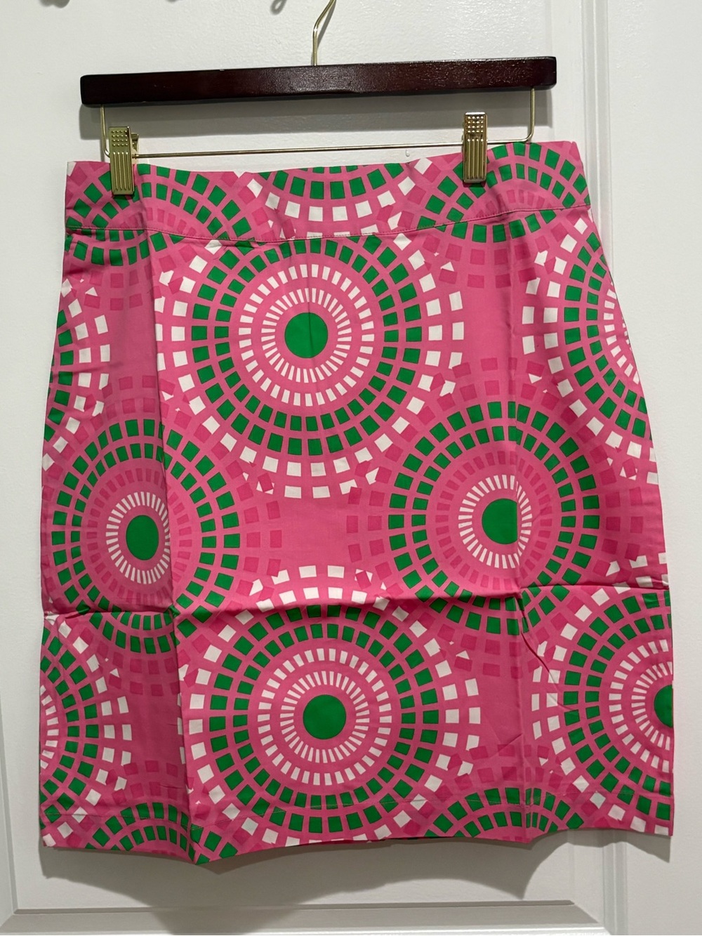 Pink Mini Skirt with Green Circular Print